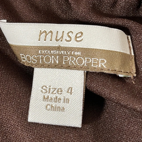 Boston Proper Muse Size 4 Brown Yellow Jersey Off The Shoulder Dress - Picture 8 of 10